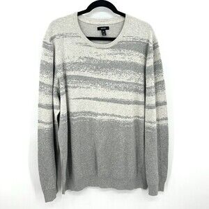 ALFANI Men's Dark Light Gray Striped Super Soft Crew Neck Pullover Sweater XXL